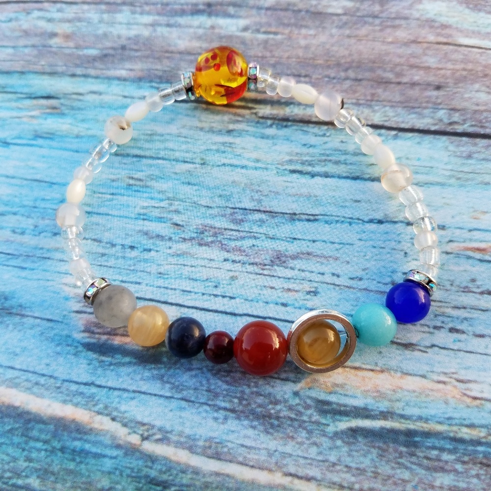 Handmade Solar System Beaded Stretch Bracelet